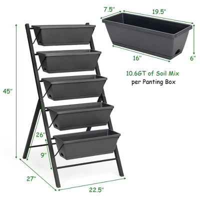 Costway Set Of 2 4 FT Vertical Raised Garden Bed 5-Tier Planter Box For Patio Balcony 4 Costway Set Of 2 4 FT Vertical Raised Garden Bed 5-Tier Planter Box For Patio Balcony - Image 2