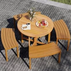 Costway 2PCS 36" Outdoor Folding Round Dining Table With Slatted Tabletop For Backyard -Costway GUEST 000f509a 58ca 459a 955d 9de17b056f65 1