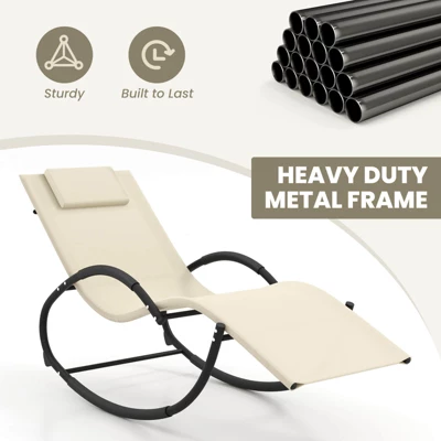 Costway 1/2 PCS Outdoor Rocking Lounge Chair With Removable Headrest Breathable Backrest & Seat Beige 7 Costway 1/2 PCS Outdoor Rocking Lounge Chair With Removable Headrest Breathable Backrest & Seat Beige - Image 5