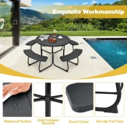 Costway Outdoor 8-person Round Picnic Table Bench Set With 4 Benches & Umbrella Hole Black/Grey/Green/White -Costway GUEST 004d4446 a302 4b5e a741 c808f8c864d9