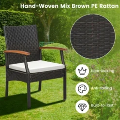 Costway Patio PE Wicker Chairs Acacia Wood Armrests With Soft Zippered Cushion Balcony -Costway GUEST 00861197 3bdf 47e3 8fce 634d768ad3cb