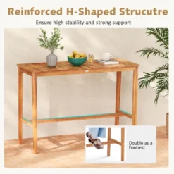 Costway 54" X 22" Acacia Wood Counter Height Table With Slatted Tabletop Footrest Crossbar -Costway GUEST 00d897ad 7fd5 4e39 b516 61fe29239337