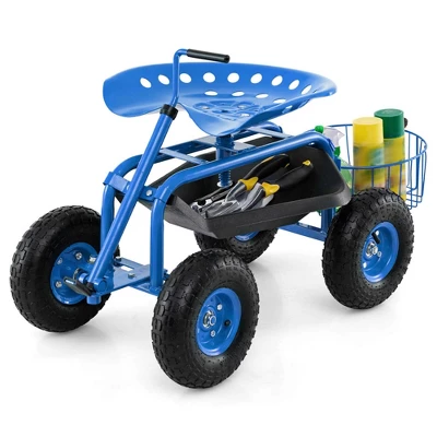 Costway Garden Cart Rolling Work Seat Wagon Scooter For Planting With Extendable Handle Blue/Red/Green 11 Costway Garden Cart Rolling Work Seat Wagon Scooter For Planting With Extendable Handle Blue/Red/Green - Image 9