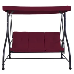 Costway Converting Outdoor Swing Canopy Hammock 3 Seats Patio Deck Furniture Wine Red -Costway GUEST 018271af 930c 437d bf9d ad0eed6e8ac3