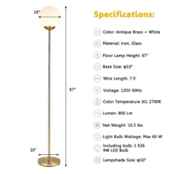 Costway 67'' Frosted Glass Globe Floor Lamp W/ 9W LED Bulb For Living Room Bedroom Office 18 Costway 67'' Frosted Glass Globe Floor Lamp W/ 9W LED Bulb For Living Room Bedroom Office -Costway GUEST 019c5306 731f 4d1f 8ab0 46547f53c7f2