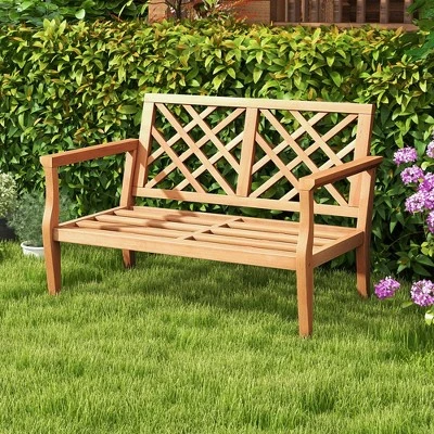 Costway 2-Person Outdoor Garden Bench With Comfy Armrests And Backrest Teak Wood 6 Costway 2-Person Outdoor Garden Bench With Comfy Armrests And Backrest Teak Wood - Image 4