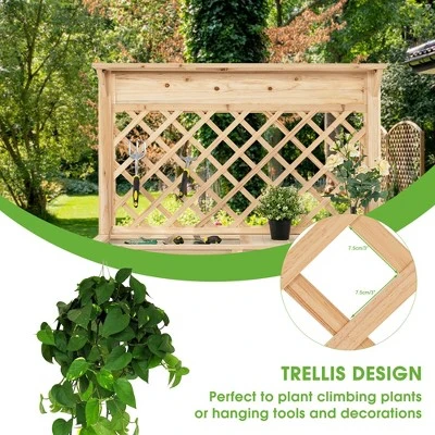 Costway Wood Raised Garden Bed W/ Trellis Elevated Planter Box W/ Storage Shelf And Drawer 7 Costway Wood Raised Garden Bed W/ Trellis Elevated Planter Box W/ Storage Shelf And Drawer - Image 5