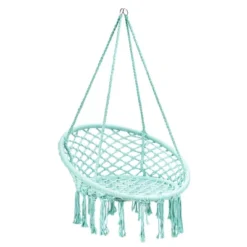 Costway Hanging Hammock Chair Macrame Swing Handwoven Cotton Backrest Garden Grey Black -Costway GUEST 026277ee bc6d 4bad a669 30f0d90a43af