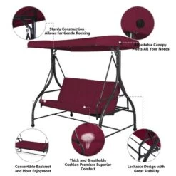 Costway Converting Outdoor Swing Canopy Hammock 3 Seats Patio Deck Furniture Wine Red -Costway GUEST 0280b5c1 3fec 4fa8 9db6 b211001cd50f