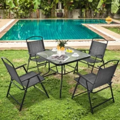 Costway Patio Dining Set For 4 Folding Chairs & Dining Table Set With Umbrella Hole -Costway GUEST 02a968ea 7164 4c98 8772 940d8f72d3b4