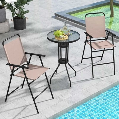 Costway 3PCS Patio Bistro Set Folding Chairs Round Bar Table With 1.6'' Umbrella Hole Yard 3 Costway 3PCS Patio Bistro Set Folding Chairs Round Bar Table With 1.6'' Umbrella Hole Yard