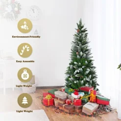 Costway 5ft Snow Flocked Unlit Pencil Christmas Tree Hinged Pine Cones -Costway GUEST 0341576e bc39 4dd9 aef9 49fb0d66be09