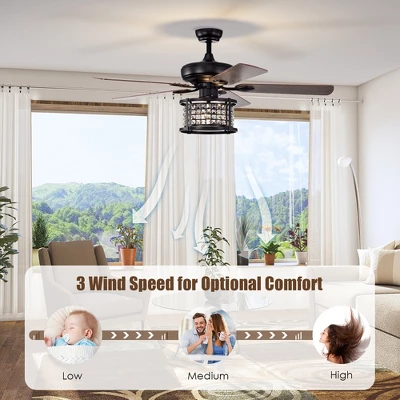 Costway 52'' Ceiling Fan With Light Reversible Crystal Ceiling Fan Lamp W/Remote Control 4 Costway 52'' Ceiling Fan With Light Reversible Crystal Ceiling Fan Lamp W/Remote Control - Image 2