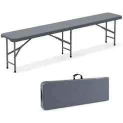 Costway 6 Ft Plastic Folding Bench With 1320 LBS Capacity Handle & Lock For Outdoor Picnic White/Gray