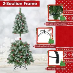 Costway 5FT/6.5FT/7.5FT Artificial Christmas Tree Hinged With 200/420/560/650 Warm LED Lights & 126/207/267/309 Red Berries -Costway GUEST 03c382a7 c2b8 435e ab4e d580f3478778