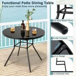 Costway 34 Inch Patio Dining Table Round Tempered Glass Tabletop With 1.5'' Umbrella Hole -Costway GUEST 043a7157 be2a 4082 a8f5 e3fff01f4ac2