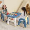 Costway Kids Table And 2 Chairs Set Activity Art Desk With Storage Shelf & Building Blocks