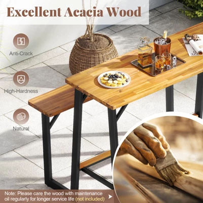 Costway Patio Picnic Table Bench Set With Acacia Wood Tabletop Benchtop Built-in Footrests 7 Costway Patio Picnic Table Bench Set With Acacia Wood Tabletop Benchtop Built-in Footrests - Image 5