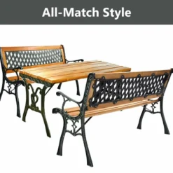 49 1/2'' Patio Park Garden Bench Porch Path Chair Outdoor Deck Cast Iron Hardwood 16 49 1/2'' Patio Park Garden Bench Porch Path Chair Outdoor Deck Cast Iron Hardwood -Costway GUEST 049d3341 af69 41d2 82ec c83126afc251