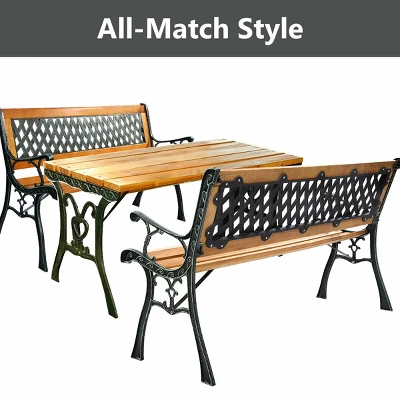 49 1/2'' Patio Park Garden Bench Porch Path Chair Outdoor Deck Cast Iron Hardwood 8 49 1/2'' Patio Park Garden Bench Porch Path Chair Outdoor Deck Cast Iron Hardwood - Image 6