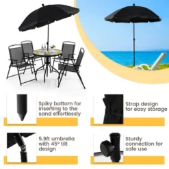 Costway 6 PCS Patio Dining Set Folding Chairs Glass Table Tilt Umbrella Garden -Costway GUEST 04c4d182 693e 4948 935e ecd347a98d6d