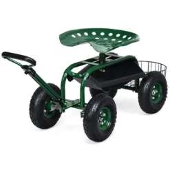 Costway Garden Cart Patio Wagon Roll Work Seat With Tray Basket Extendable Handle Blue/Red/Green -Costway GUEST 0590336b 05e1 45f5 aad3 4188f58f0760