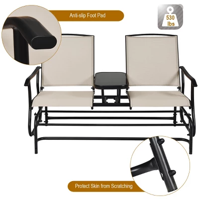 Costway 2 Person Patio Double Glider Steel Frame Loveseat Rocking With Center Table 11 Costway 2 Person Patio Double Glider Steel Frame Loveseat Rocking With Center Table - Image 9