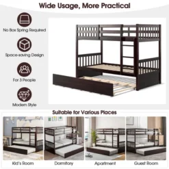Costway Twin Over Twin Bunk Bed With Twin Trundle Solid Wood Frame Espresso/White -Costway GUEST 05e62b0d 9e83 4590 8a1e cfa1c5812d6a