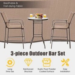 Costway 3 PCS Outdoor Patio Bar Table Stool Set Height Tempered Glass Top -Costway GUEST 063cbefc 8480 4ab7 af40 08ac881bdc6a