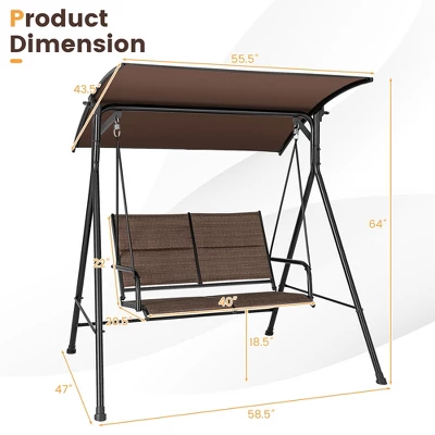 Costway Patio Porch Swing Glider 2 Seat Soft Cushion Adjustable Canopy Outdoor Garden 5 Costway Patio Porch Swing Glider 2 Seat Soft Cushion Adjustable Canopy Outdoor Garden - Image 3