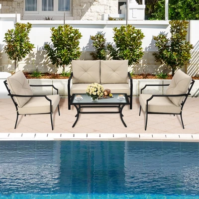 Costway 4 PCS Patio Furniture Set Cushion Sofa Loveseat Sectional Garden Deck Poolside 3 Costway 4 PCS Patio Furniture Set Cushion Sofa Loveseat Sectional Garden Deck Poolside