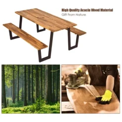Costway Patented Picnic Table With 2 Benches 70'' Dining Table Set With Seats And Umbrella Hole -Costway GUEST 070aedd8 7331 43e2 a9ff dcaf414964f1