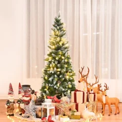 Costway 5ft Snow Flocked Unlit Pencil Christmas Tree Hinged Pine Cones -Costway GUEST 070e2814 81ec 418e 83b3 71b3e10413d6