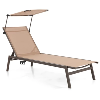 Costway Outdoor Chaise Lounge Chair With Sunshade 6-Level Adjustable Recliner Backyard 5 Costway Outdoor Chaise Lounge Chair With Sunshade 6-Level Adjustable Recliner Backyard - Image 3