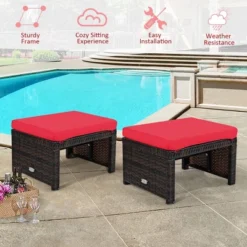 Costway 2PCS Patio Rattan Ottoman Cushioned Seat Foot Rest Furniture TurquoiseRedWhite 19 Costway 2PCS Patio Rattan Ottoman Cushioned Seat Foot Rest Furniture TurquoiseRedWhite -Costway GUEST 072a3749 7876 407c bdb8 4d0af0e0076e