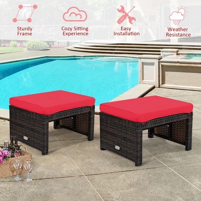 Costway 2PCS Patio Rattan Ottoman Cushioned Seat Foot Rest Furniture TurquoiseRedWhite 7 Costway 2PCS Patio Rattan Ottoman Cushioned Seat Foot Rest Furniture TurquoiseRedWhite - Image 5