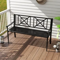 Costway Patio Garden Bench Steel Frame Park Yard Outdoor Furniture Porch Chair Black -Costway GUEST 074957c6 0baf 4b69 b2c1 01743e2e4864