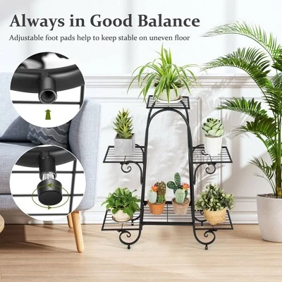 Costway 6 Tier Flower Pot Holder Metal Vertical Shelves Corner Plants Display Rack 8 Costway 6 Tier Flower Pot Holder Metal Vertical Shelves Corner Plants Display Rack - Image 6