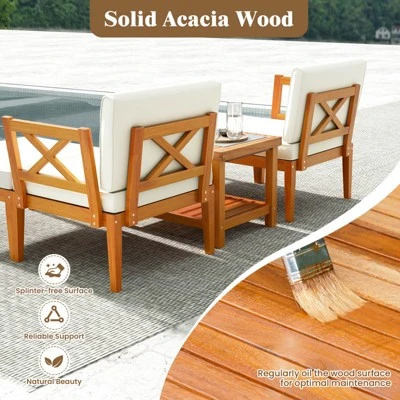 Costway 5 PCS Acacia Wood Patio Chaise Lounge Chair Set With 2-Tier Coffee Table Cushions 10 Costway 5 PCS Acacia Wood Patio Chaise Lounge Chair Set With 2-Tier Coffee Table Cushions - Image 8