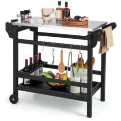 Costway Movable Outdoor Dining Cart Table With Stainless Steel Tabletop, Seasoning Tray -Costway GUEST 076b01fa c6de 4c5c 9297 cb4659022407
