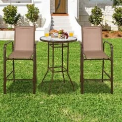 Costway 3 PCS Outdoor Patio Bar Table Stool Set Height Tempered Glass Top -Costway GUEST 076b30ee 3e9b 4857 b9fd c97404ee3bc7