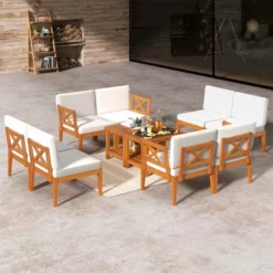 Costway 10 PCS Acacia Wood Patio Furniture Set With Cushions And 2-Tier Coffee Table -Costway GUEST 07aad178 d0d3 41aa 89f0 5c9aab6142a0