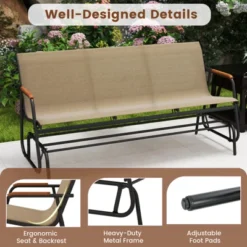 Costway Patio Glider Bench For 3 Swing Gliding Loveseat With Curved Teak Armrests For Porch -Costway GUEST 07af2ae0 d0a6 4cce 895f 3a81a1c69a02