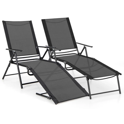 Costway 2 Piece Patio Folding Chaise Lounge Chairs With 6-Level Backrest Reclining Chairs Tan/Black/Grey 11 Costway 2 Piece Patio Folding Chaise Lounge Chairs With 6-Level Backrest Reclining Chairs Tan/Black/Grey - Image 9