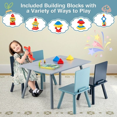 Costway 5 Piece Kids Wooden Activity Table And 4 Chairs Play Set Gift W/ Building Blocks 5 Costway 5 Piece Kids Wooden Activity Table And 4 Chairs Play Set Gift W/ Building Blocks - Image 3