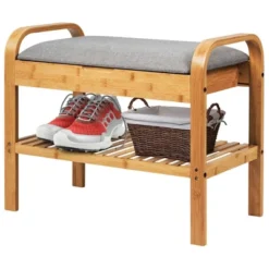 Costway Shoe Rack Bench Bamboo W/Cushioned Seat&Storage Shelf Padded Seat Shoe Bench -Costway GUEST 081f9c1d a2c2 4439 b8de 6c3bbf55db51