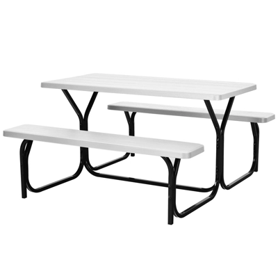 Costway Picnic Table Bench Set Outdoor Backyard Patio Garden Party Dining All Weather White 3 Costway Picnic Table Bench Set Outdoor Backyard Patio Garden Party Dining All Weather White