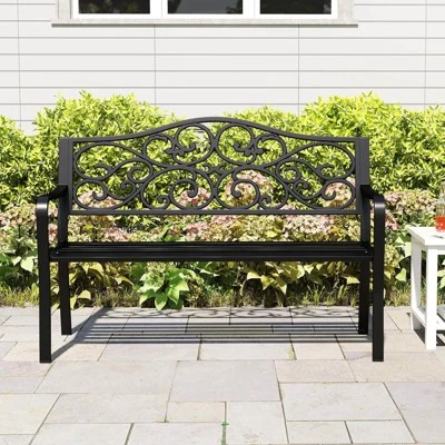 Costway 50" Porch Bench With Ergonomic Backrest & Armrests Floral Patterns Curved 5 Costway 50" Porch Bench With Ergonomic Backrest & Armrests Floral Patterns Curved - Image 3