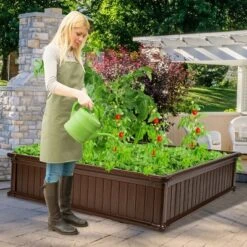 Costway 48.5'' Raised Garden Bed Square Plant Box Planter Flower Vegetable Brown -Costway GUEST 0853439d fe5a 40a8 a7e1 e37032e5b066