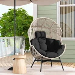 Costway Oversized Egg Style Chair With Cushions & Headrest Heavy-Duty Metal Frame For Yard Off White/Grey/Black -Costway GUEST 087e856b 4cec 439b 8fd4 442e5c249e6c